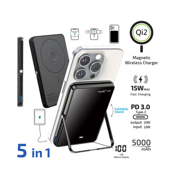 inno3C Qi2 Ultra Slim Magnetic Wireless Power Bank with Stand i-5M3 (Black/White)