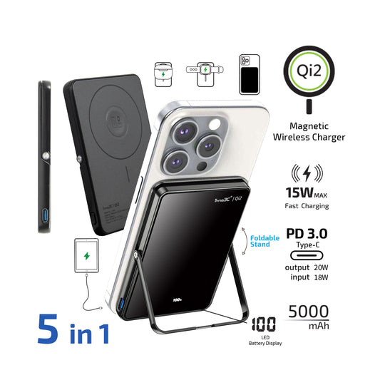 inno3C Qi2 Ultra Slim Magnetic Wireless Power Bank with Stand i-5M3 (Black/White)