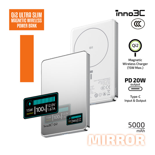 inno3C [ CCC 3C CE ] M0 OLED Qi2 Ultra Slim Magnetic Wireless Power Bank 5000mAh ( Mirror Surface Effect ) )