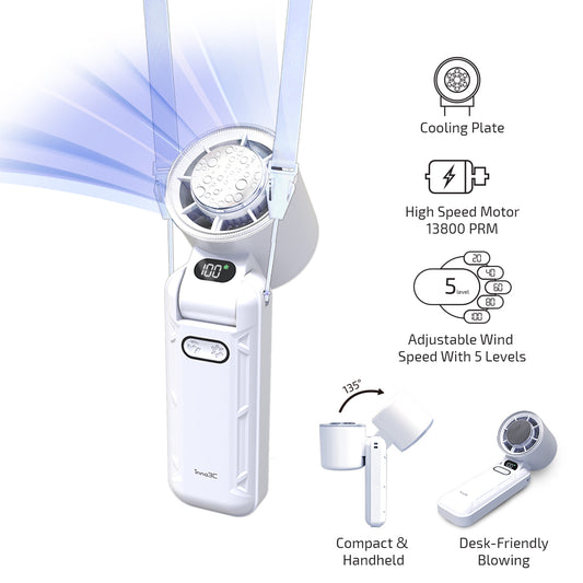 inno3C Ice Cooling Fan i-F5｜Handheld Portable Turbo Fan with Ice Cooler｜3600mAh USB Rechargeable Foldable Personal Fan