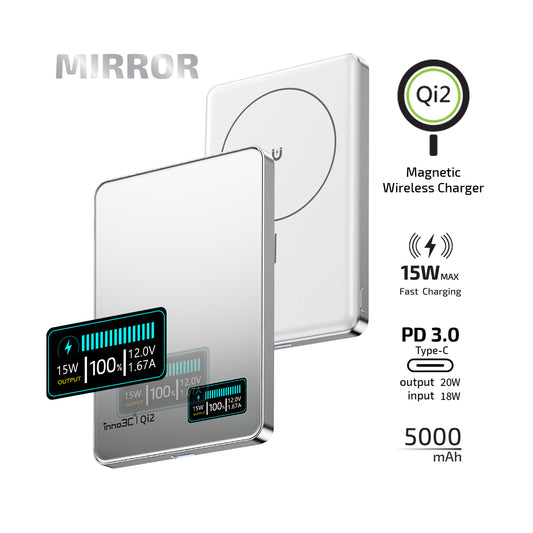 inno3C Qi2 Mirror Surface LCD Display Ultra Slim Magnetic Wireless Power Bank i-5M2︱PD3.0 Type-C Fast charging Powerbank 5000mAh