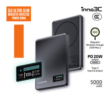 inno3C [ CCC 3C CE ] M0 OLED Qi2 Ultra Slim Magnetic Wireless Power Bank 5000mAh ( Black )