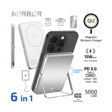 inno3C Qi2 Mirror Surface Ultra Slim Magnetic Wireless Power Bank with Stand i-5M3