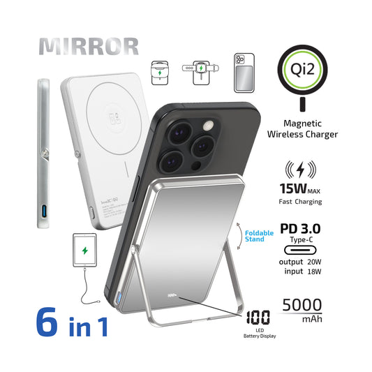inno3C Qi2 Mirror Surface Ultra Slim Magnetic Wireless Power Bank with Stand i-5M3