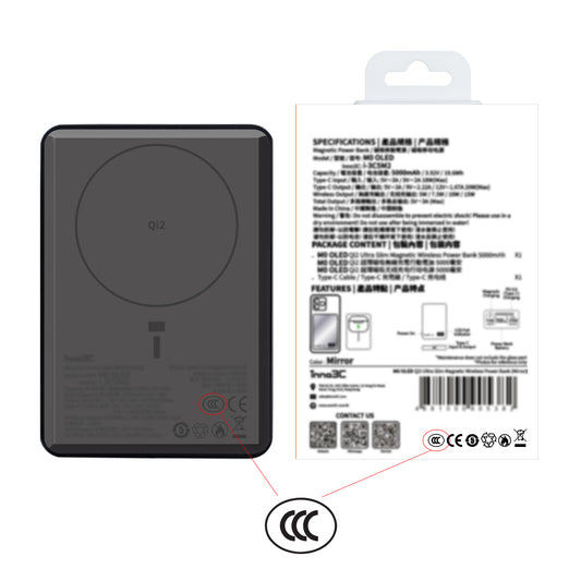 inno3C [ CCC 3C CE ] M0 OLED Qi2 Ultra Slim Magnetic Wireless Power Bank 5000mAh ( Black )