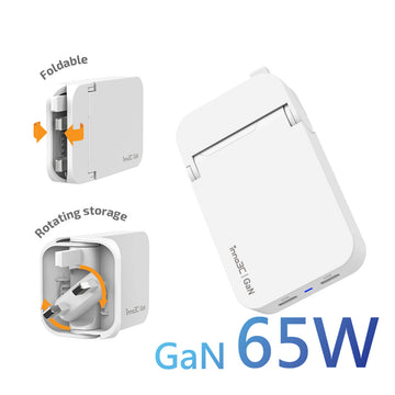 inno3C - 65W GaN Foldable Fast Charger i-65UK｜Dual USB Ports Wall Charger｜UK Travel Plug Adapter with 2 USB-C｜Type-C Port Power Adapter｜Type C PD3.0 Adaptor Plug｜USB-C Adapter Plug UK
